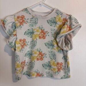 Janie and Jack Hibiscus French Terry Sweatshirt short sleeve floral print SZ 12